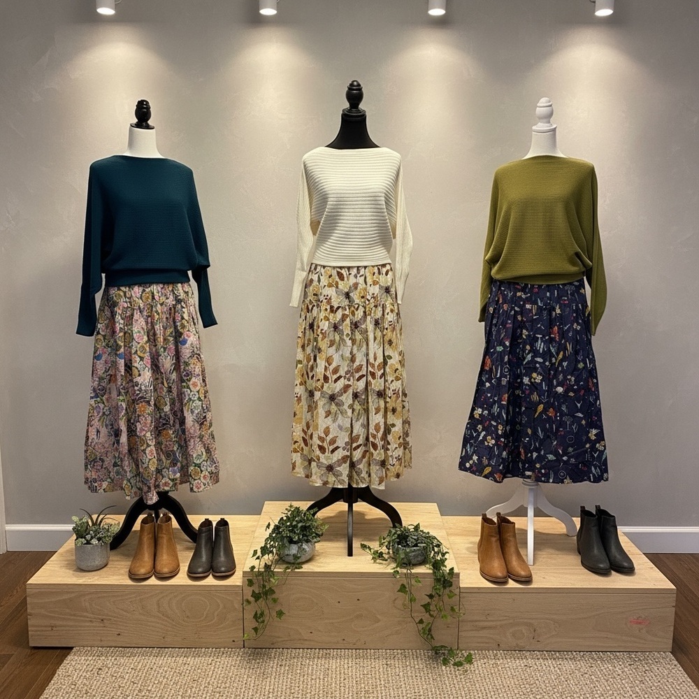 Floral Skirt with Autumn Leaves - Picture 2 of 5